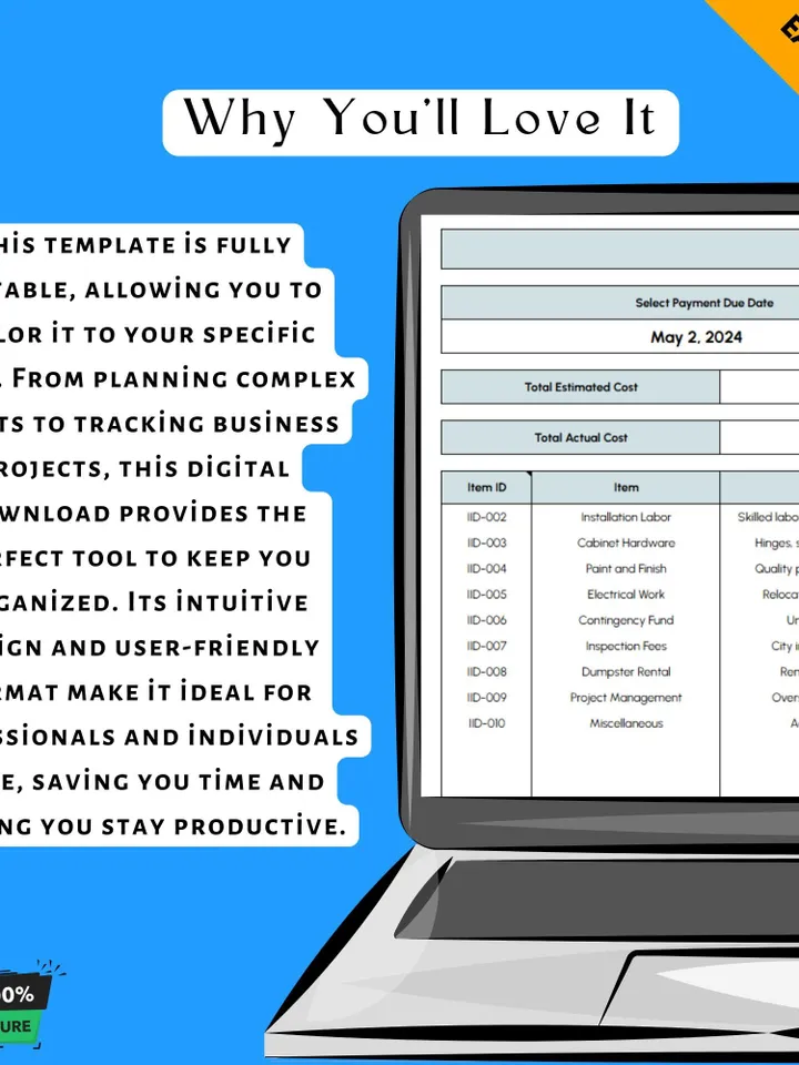 Cabinet Replacement Budget Template, Editable Google Sheets Digital Download, Kitchen Remodel Cost Tracker, Home Renovation Planner