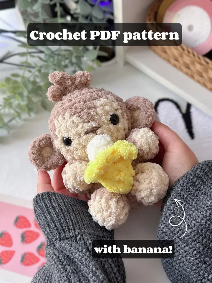 Chubby monkey crochet pattern, PDF file crochet pattern monkey fith banana amigurumi animal