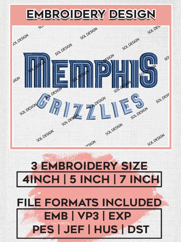 Memphis Grizzlies Wordmark logo Embroidery Designs, NBA Machine Embroidery Files, NBA Grizzlies Embroidery Designs, Machine Embroidery Pattern, Digital Download