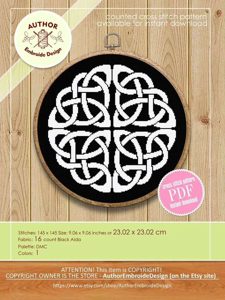 Mandala set cross stitch pattern download PDF Celtic knot cross stitch chart, Monochrome Tree of life cross stitch, Mandala embroidery #S30