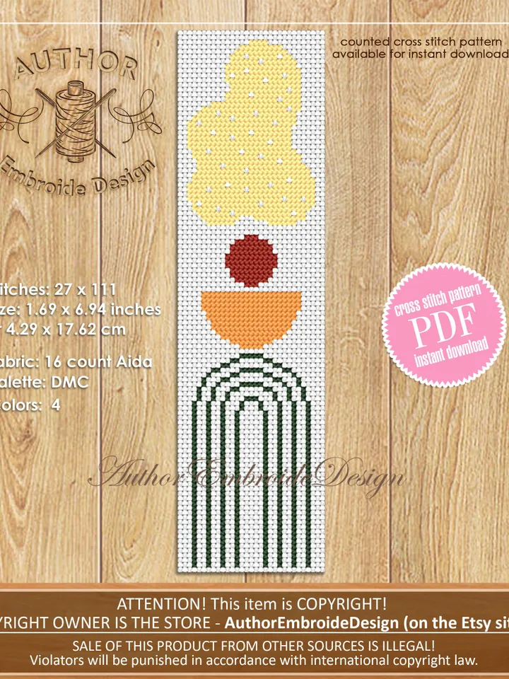 Boho bookmark set cross stitch pattern PDF download Bookmark pattern digital PDF, Modern boho style beginner stitch, Book lover gift #B286
