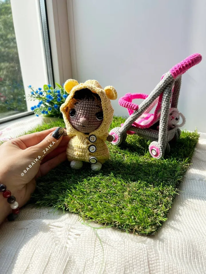 PDF Crochet Pattern Baby in a Baby Stroller, Amigurumi baby doll pattern, Crochet Stroller, Cute bunny, Crochet animal, Crochet carriage