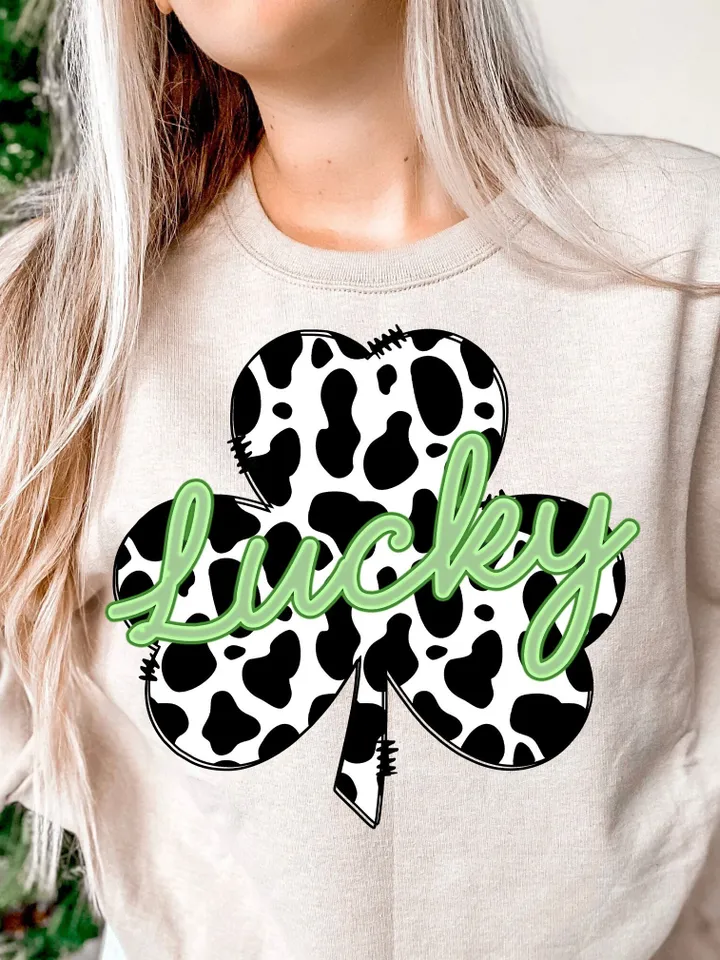 Cow Print Lucky Png, Shamrock Png, St. Patrick’s Day, Sublimation Download Retro St. Patty's Day Png, Sublimation Designs, png file