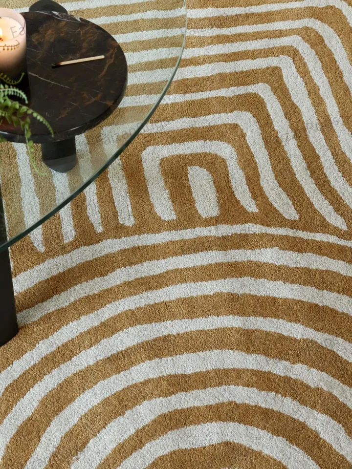 Abstract Swirl Dark Green And Ochre Hand Tufted Rugs 100% Wool For Living Room, Bed Room, Kids Room In Any Size 9x12,8x10,6x9,5x8,3x5