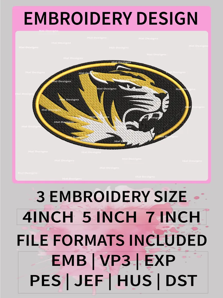 NCAA Missouri Tigers Embroidery File, 3 Sizes, 6 Formats, NCAA Machine Embroidery Design, NCAA Logo, NCAA Teams