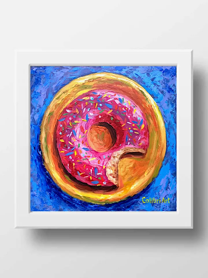 Breakfast Painting Donut Original Art Food Painting Small Kitchen Decor Sweet Art Miniature 8"x 8" By Colibri Art