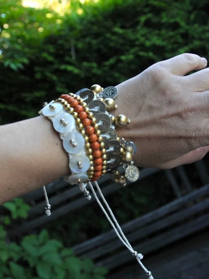 Boho Hippie Coachella Pearl Chinese Coin Bracelet | Macrame crochet tie bracelet | Bohemian Jewerly | shell bracelet bali crochet bohemian