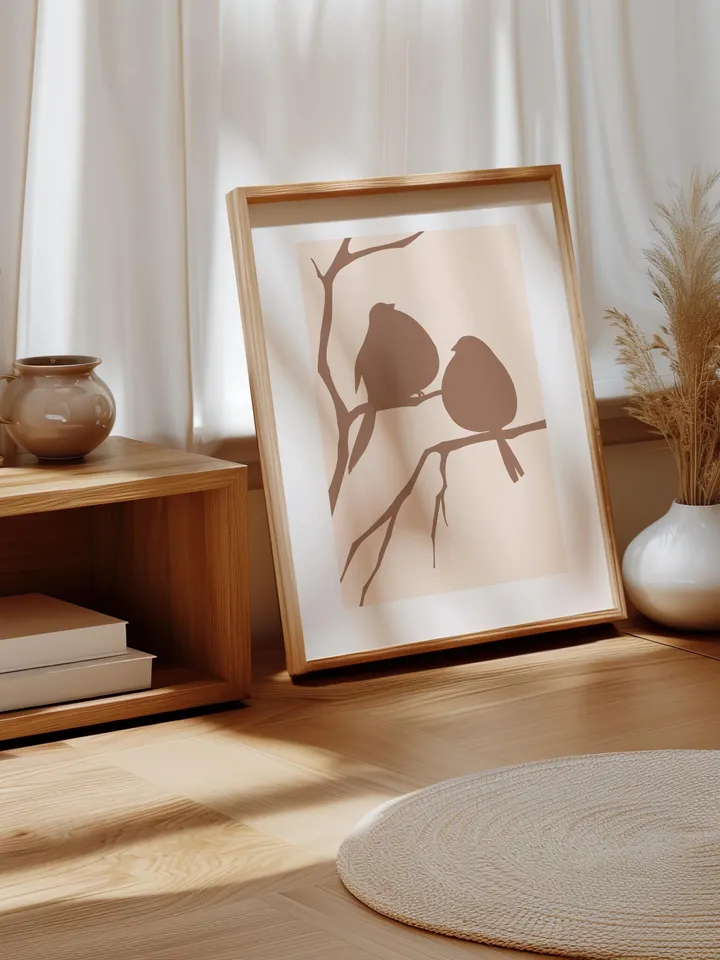 Minimalist Bird Wall Art Boho Bird Poster Abstract Nature Silhouettes Modern Brown Decor Scandinavian Style Contemporary Bird Print Digital