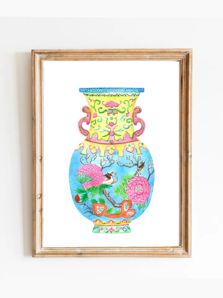 Chinoiserie Ginger Jar Vase Watercolor Painting Art Print Asian Wall Art Chinoiserie Chic Gift For Her Living Room Print Chinoiserie Art