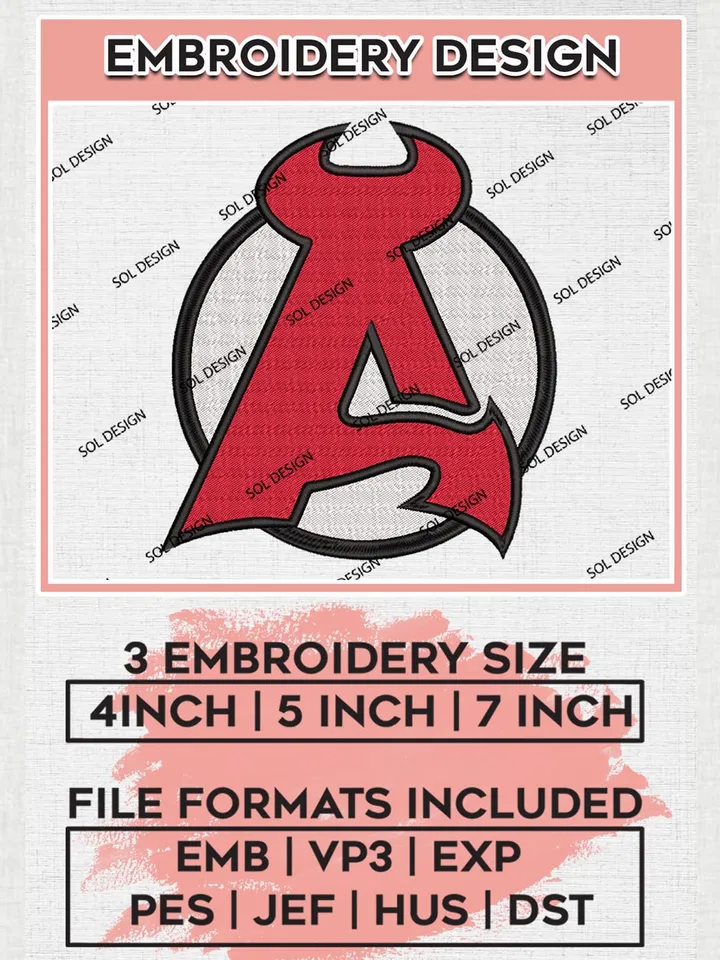 New Jersey Devils Logo Embroidery Files, NHL New Jersey Devils Team Embroidery Designs, NHL Embroidery Designs, NHL Machine Embroidery Designs, Digital Download