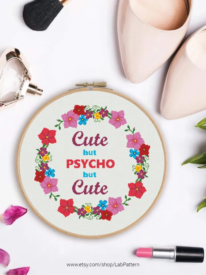 Cute but Psycho Cross stitch pattern | Embroidery Pattern | Instant Download | Embroidery Designs