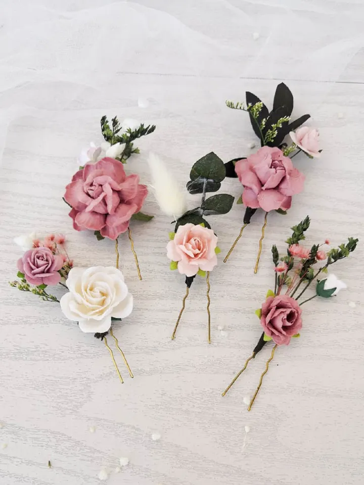 5 pcs Dusty pink hair pins Flower hair piece Bridal hair pins Wedding flower pin Bridal hair piece Floral headpiece