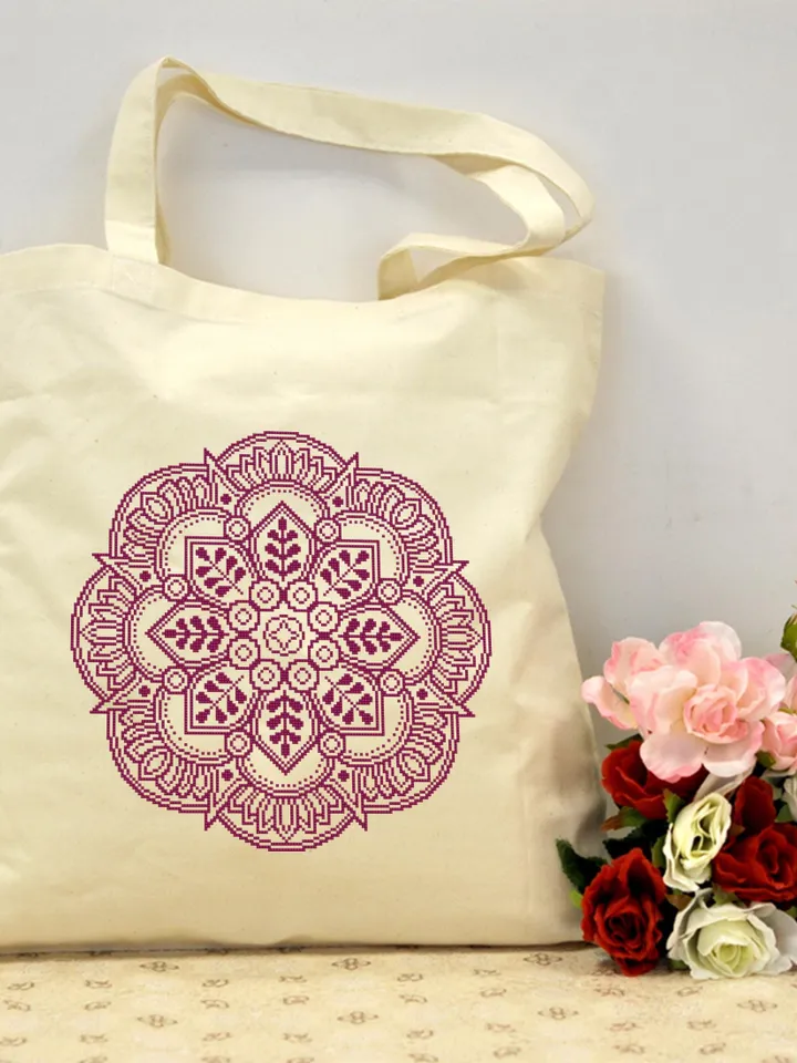 Flower mandala cross stitch pattern PDF download Mandala ornament cross stitch chart Monochrome mandala pattern digital PDF Home decor #M282