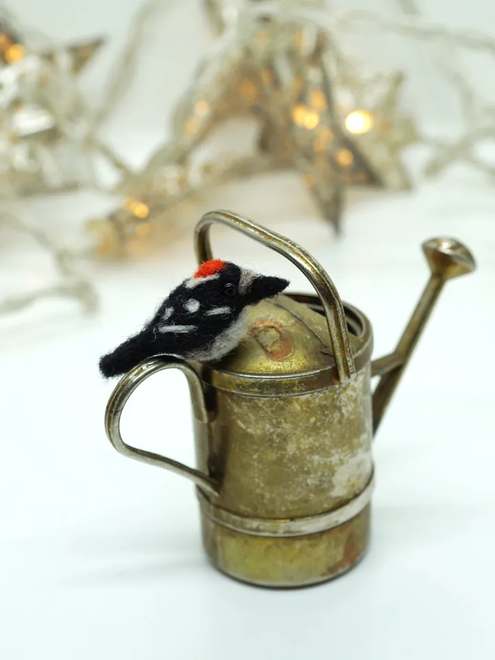 Tiny needle felted woodpecker, miniature bird