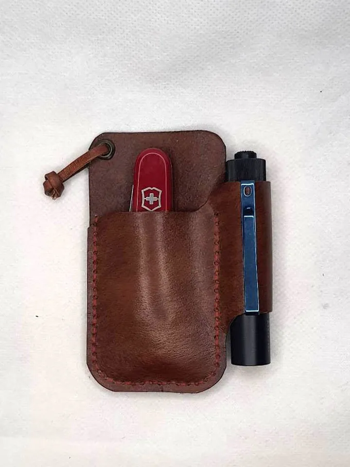 Folding Knife Leather Sheath for Flashlight Organizer EDC Tools fast&easy