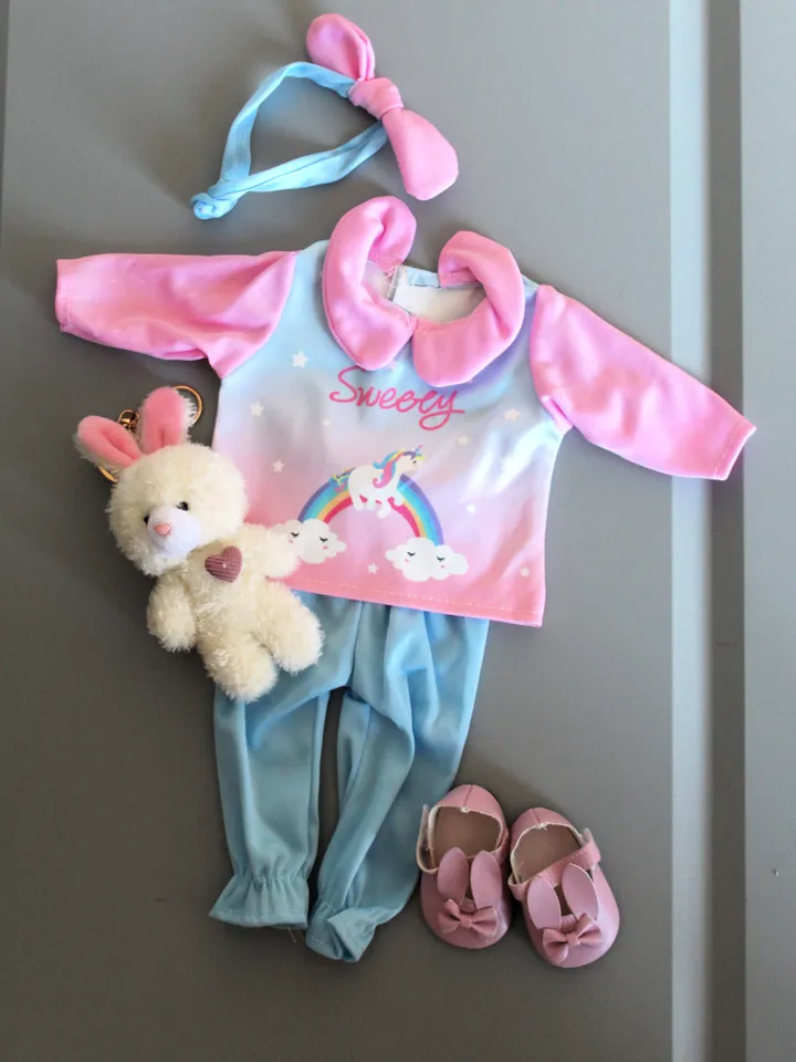 Handmade American Girl Doll Outfit for sleeping – rainbow pajamas for 18 inch doll – gift from grandmother