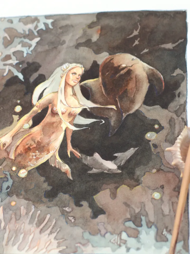 Fantasy mermaid art Original underwater fairy tale painting by Yulia Evsyukova
