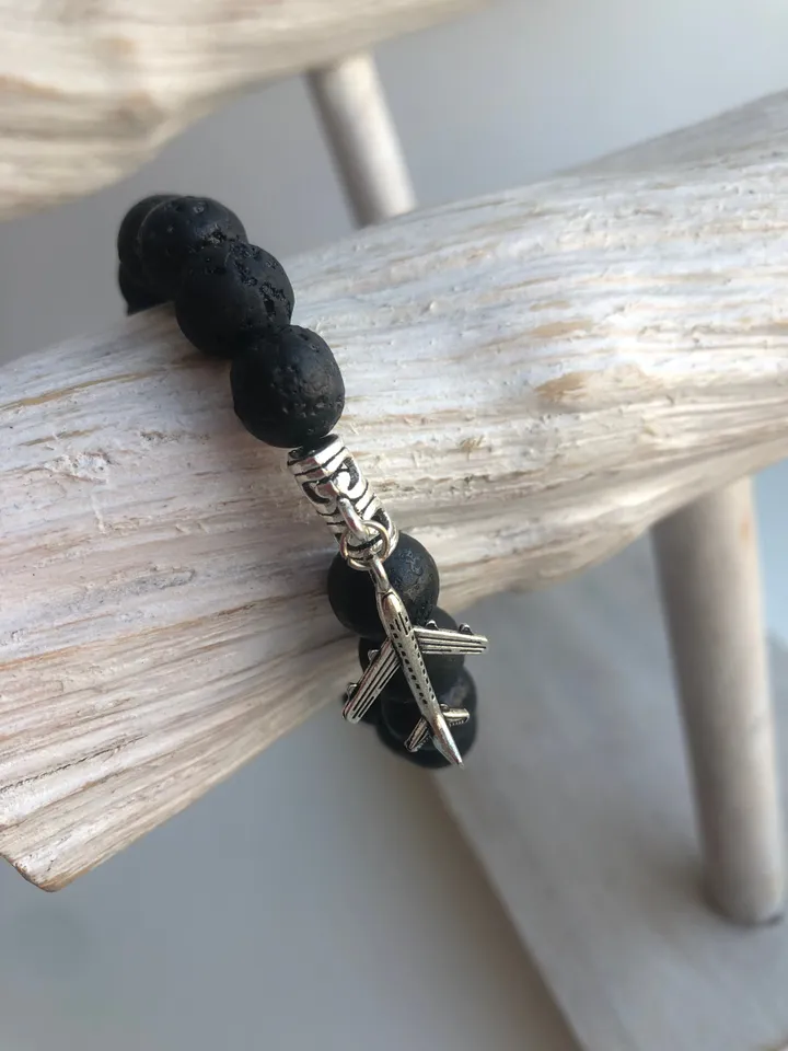Genuine Lava Stone Bracelet with Airplane | Travellers Bracelet | Gift for her | Gift for Thraveler | Nomad Gift | Bali Jewerly Handmade