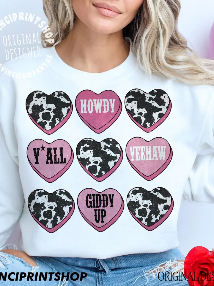 Valentines Candy Heart Png, Western Valentines Png, Cow Print Valentines png, Western Hearts Png, Retro Valentine Png, Heart Png, Western
