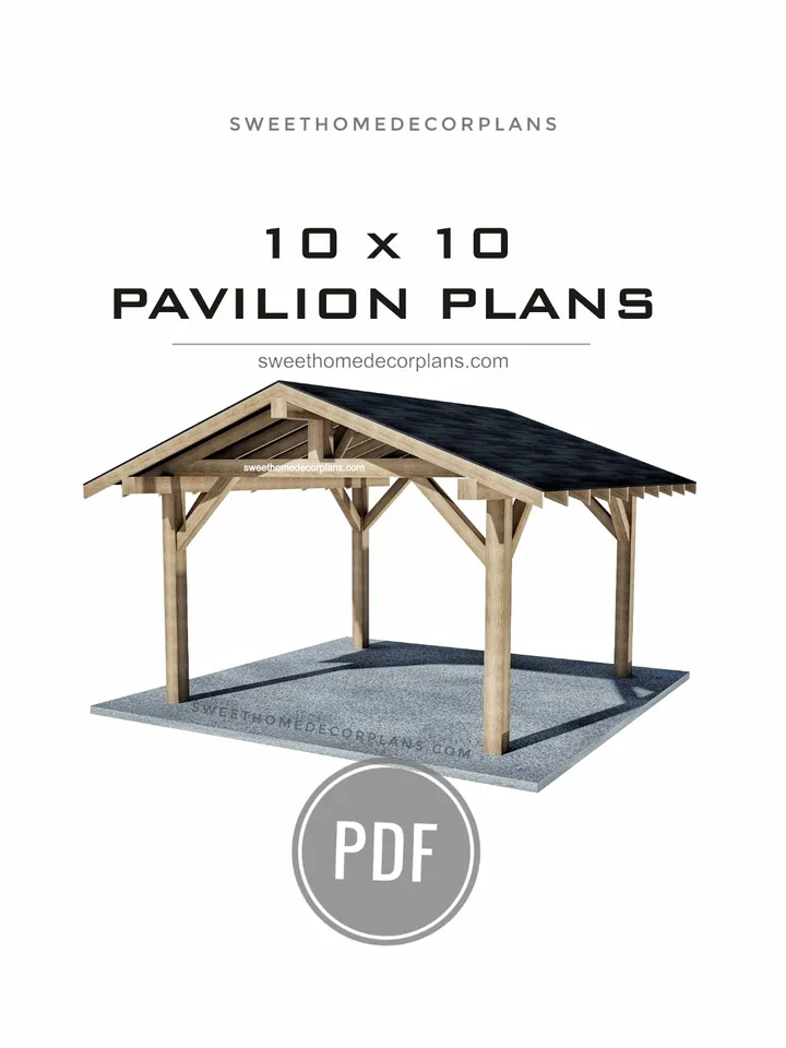 Diy 10 x 10 gable pavilion plans in pdf. Carport plans. Diy backyard wooden pergola plans for outdoor. Square outdoor pavilion gazebo plans.