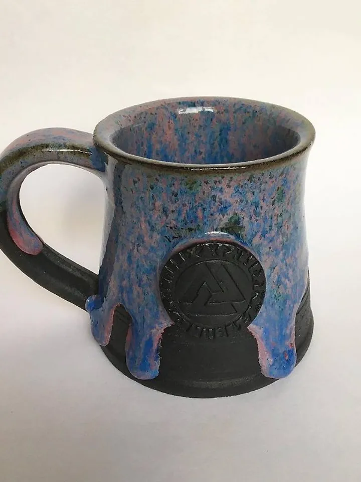 Valknut black, blue and pink violet stoneware mug