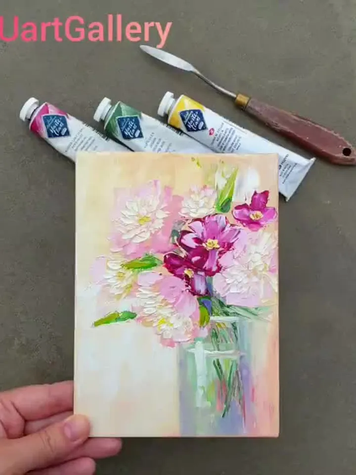 Peony Painting Floral Original Art Flower Wall Art Impasto Oil Painting Canvas