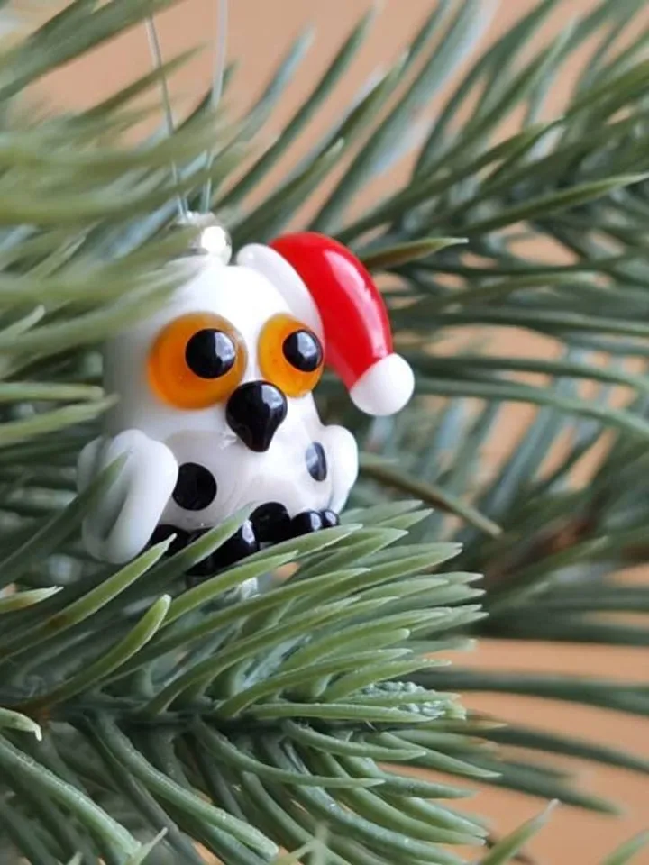 Polar owl ornaments owl gifts owl decor Christmas ORNAMENTS Christmas gifts Glass figurines Christmas tree blown glass art arctic animals