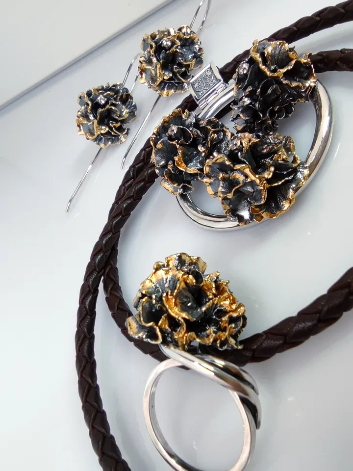 Silver Pendant Peonies