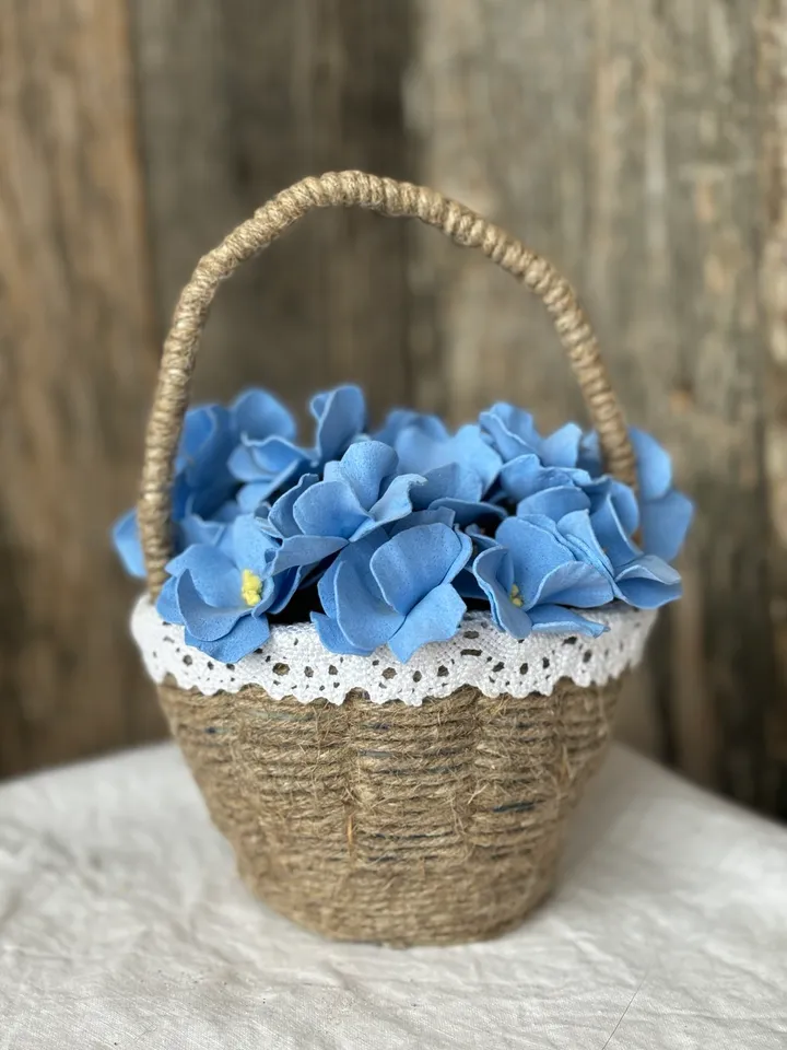 Handcrafted Blue Violet Floral Arrangement in Basket – Unique Gift for Her. Mother's day gifts Home decor indoor