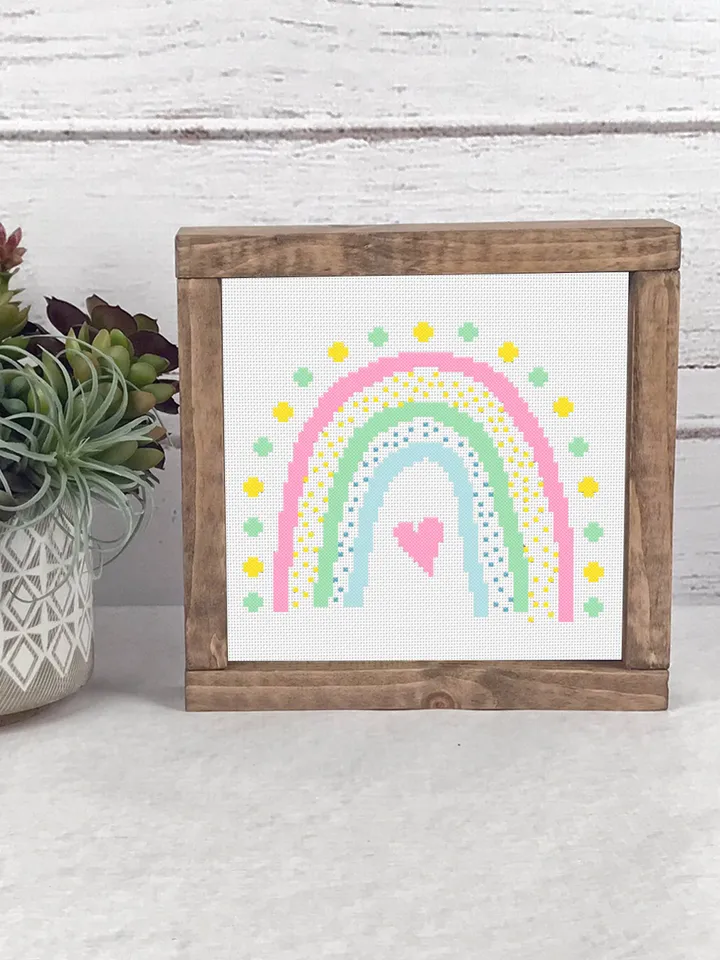 Small pastel rainbow cross stitch pattern PDF download Simple rainbow pattern digital PDF, Easy rainbow embroidery beginner Baby pattern #O4