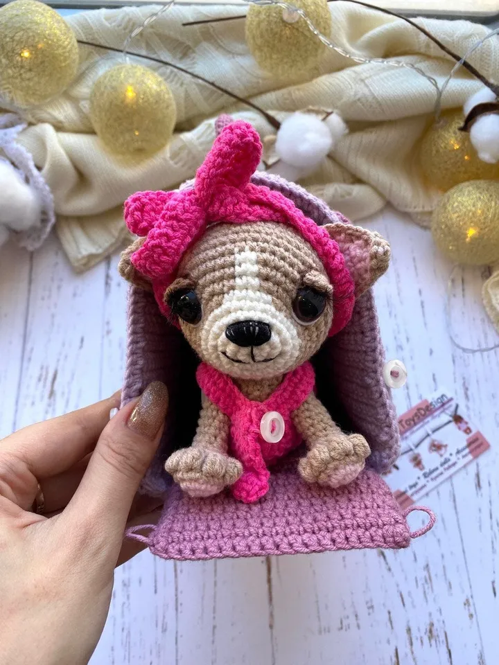 PDF Chihuahua Dog in a Carrier Bag Crochet pattern, Crochet Animal Pattern, Crochet Puppy, Amigurumi baby toy, Crochet Cute Dog Amigurumi