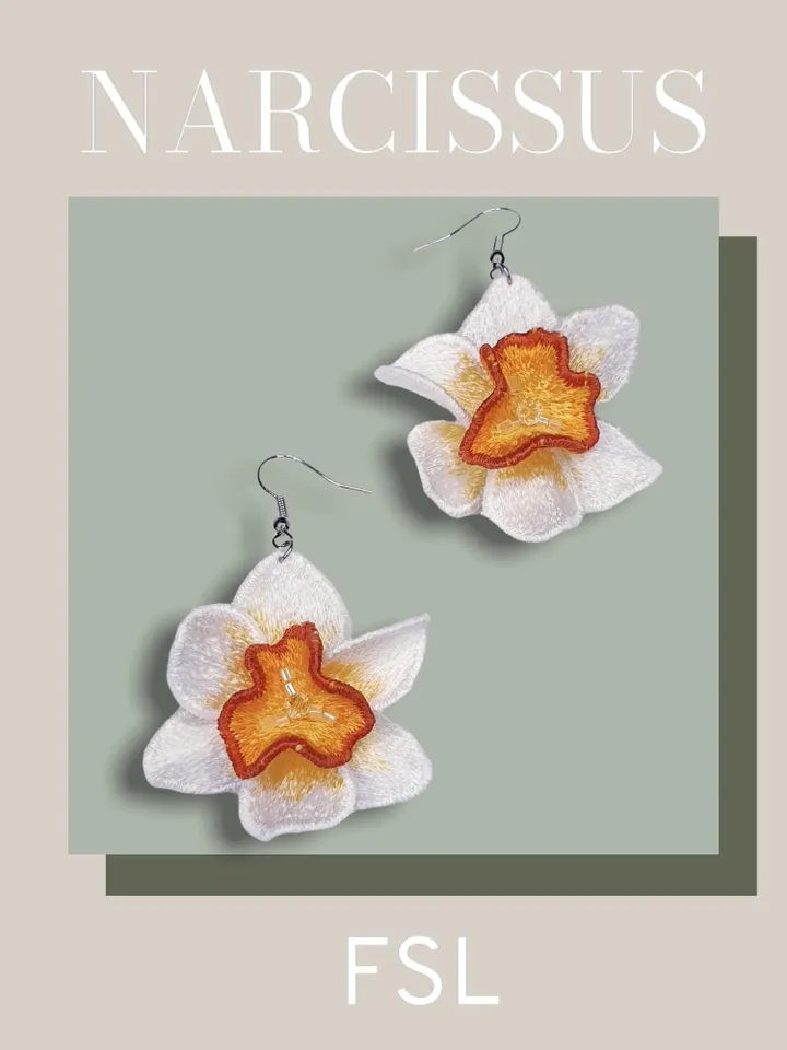 Narcissus brooch FSL machine embroidery designs Free standing lace embroidery pattern 3Dflower embroidery motif FlowerFSL embroidery brooch