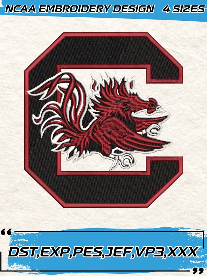 South Carolina Gamecocks Logos Embroidery Designs,NCAA Logo Embroidery Design,Machine Embroidery Design File,4 Sizes, Digital Download