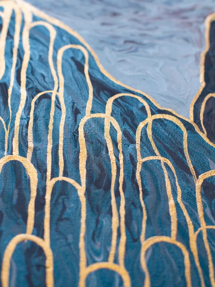 Green Mountains wall art | Elegance, a captivating modern abstract painting depicting majestic mountains | Gold Effect Acrylic Art on Canvas 40x70 cm | Handmade Artwork