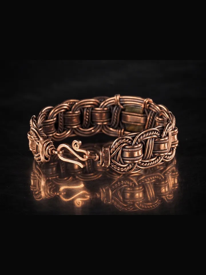 Copper wire bracelet with natural Tiger eye, 7th Wedding Anniversary gift