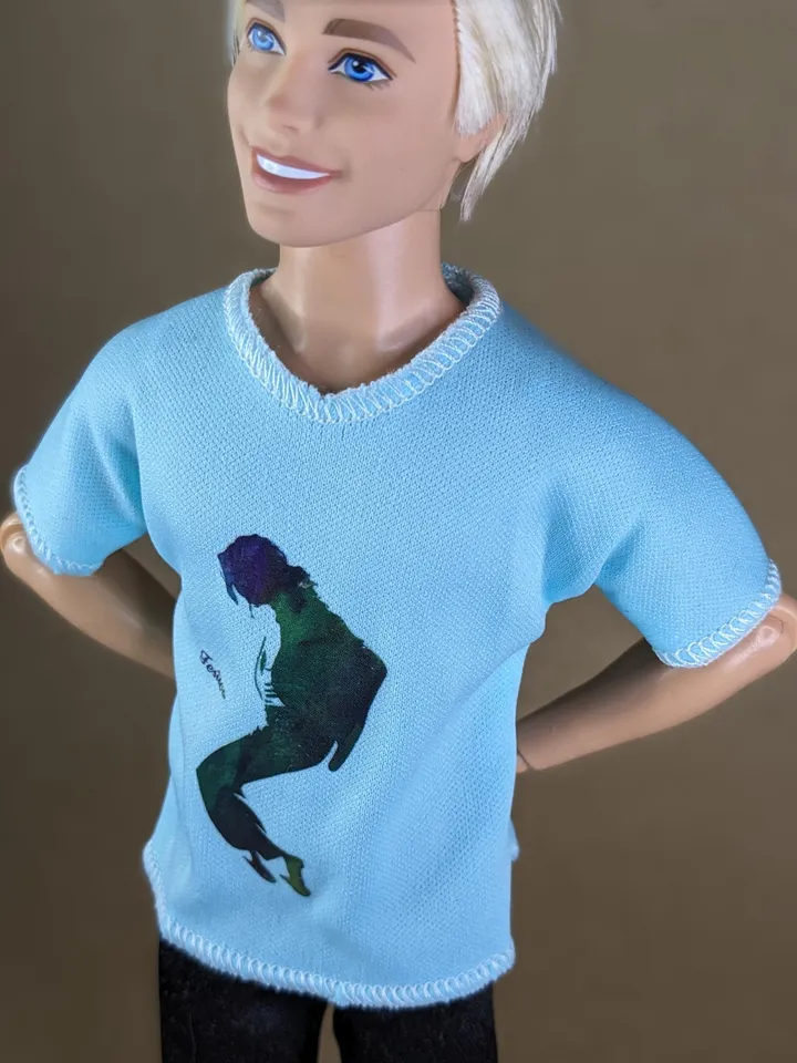 Turquoise printed T-shirt for 12-inch fashion male dolls