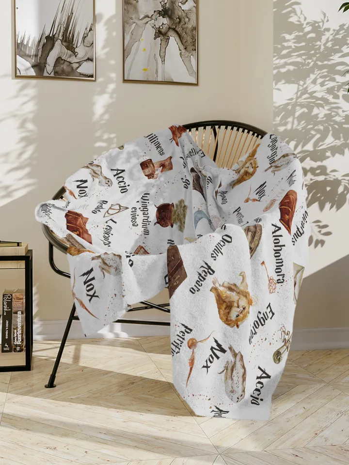 Wizarding World Baby Blanket; Magic School Baby Minky Blanket Owl Key Magic World Custom Wizard Blanket Gift for Baby Minky Blanket WBB12