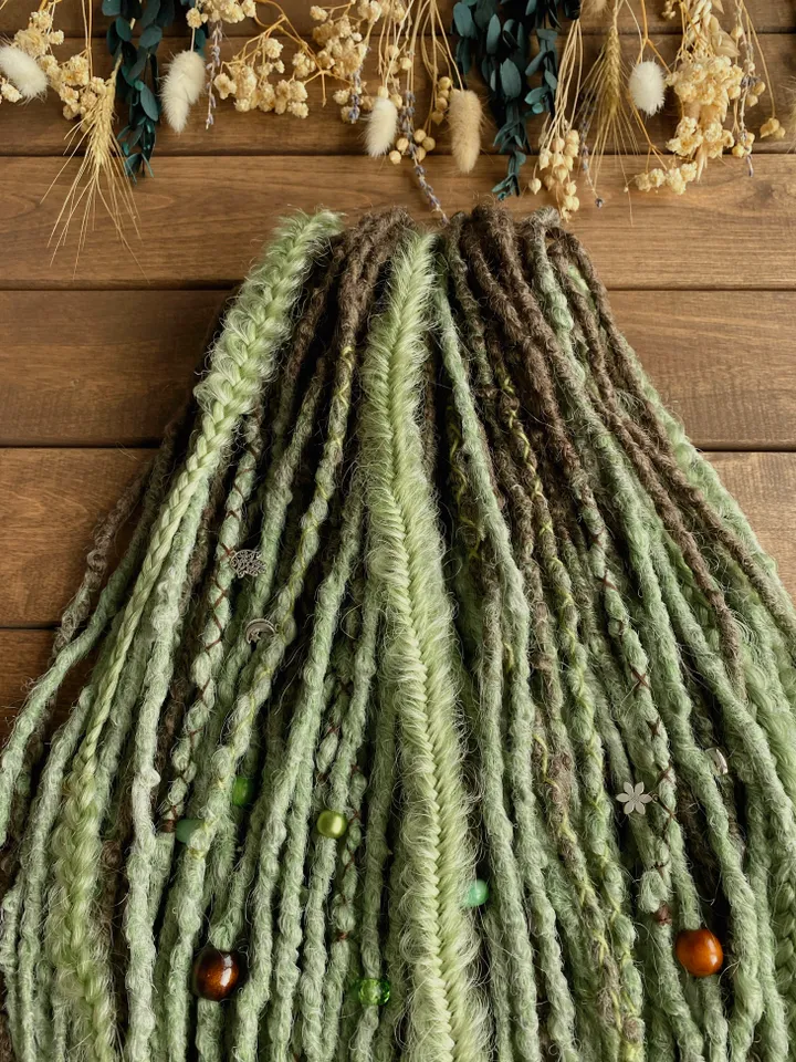 Brown to Forest green ombre De dreads Synthetic dreadlock extensions, Ready to ship