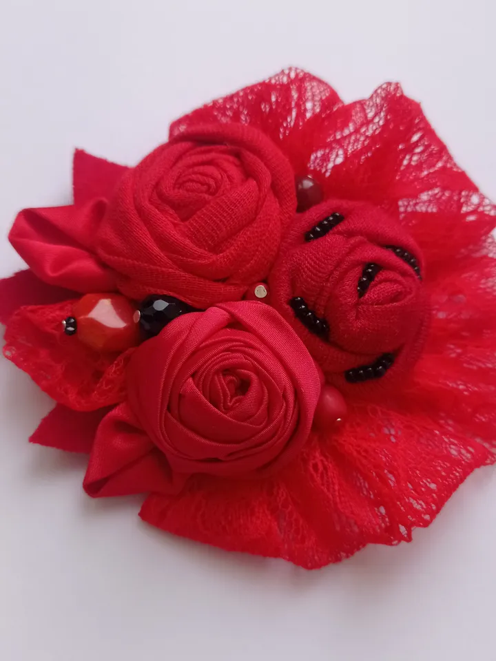 Red Textile Brooch Pin