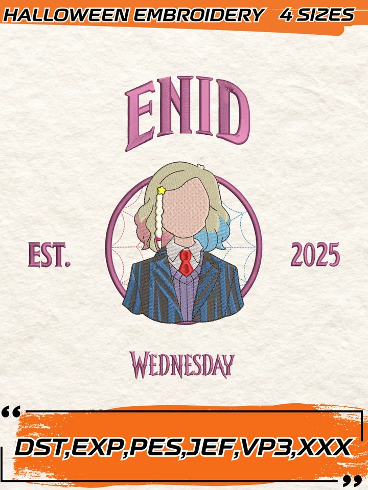 Enid Est.2025 Embroidery Design,Wednesday Movie Embroidery Design,4 Sizes , Digital Download