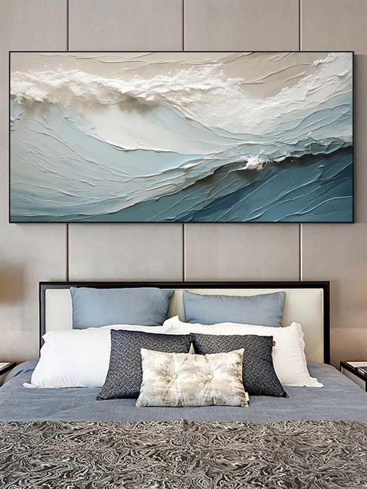 Original Abstract Seascape Oil Painting On Canvas, Large Wall Art, Bule Sea Painting, Custom Painting, Boho Wall Art, Living room Wall Decor