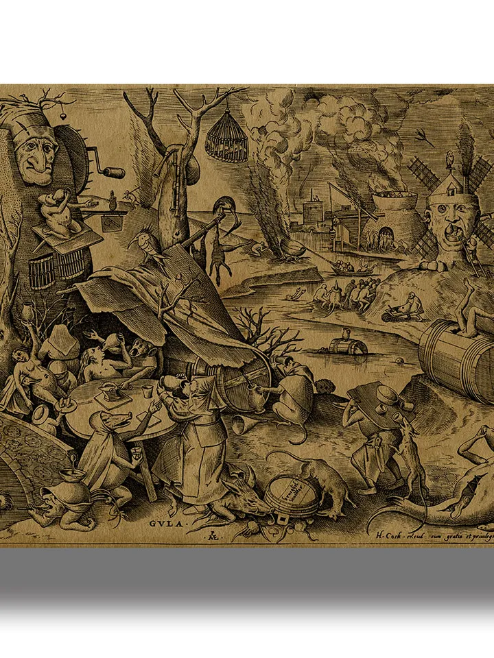 Gula. Gluttony. The Seven deadly sins. Pieter Bruegel the Elder.