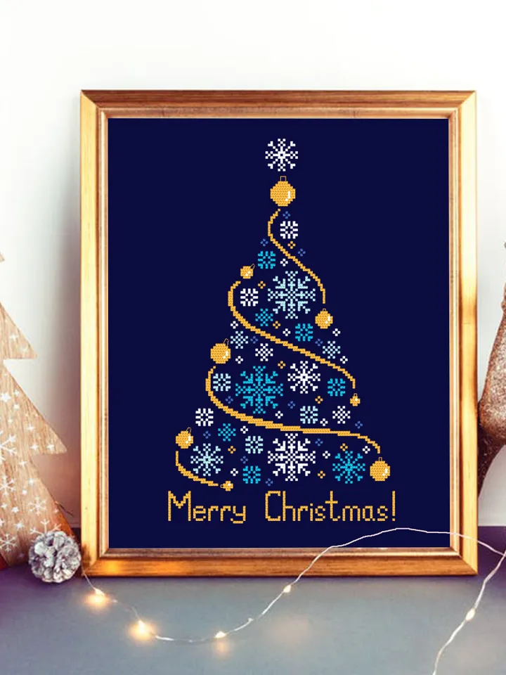Christmas Tree cross stitch pattern download PDF Snowflake ornament cross stitch chart, Merry Christmas pattern digital PDF, Holiday #N128