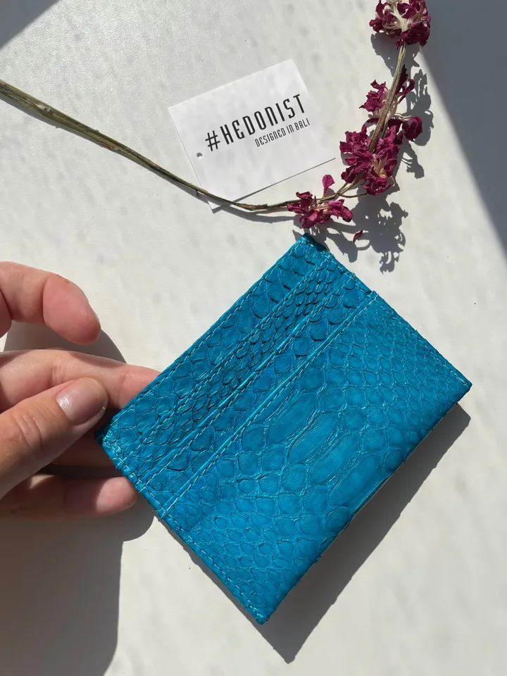 Genuine python skin creditcards holder | business cads holder dark green colour unisex wallet small | gift idea exotic python skin leather