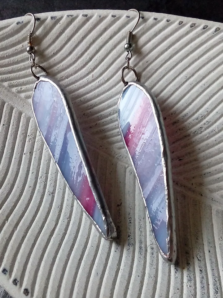 Dangle earrings, violet earring, glass earrings, simple stained glass, long earrings, kawaii earrings, petals