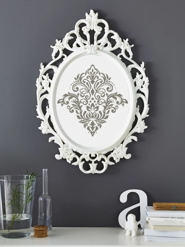 Floral damask ornament cross stitch pattern PDF download Flower mandala cross stitch chart, Floral scroll, Damask pattern digital PDF #M253