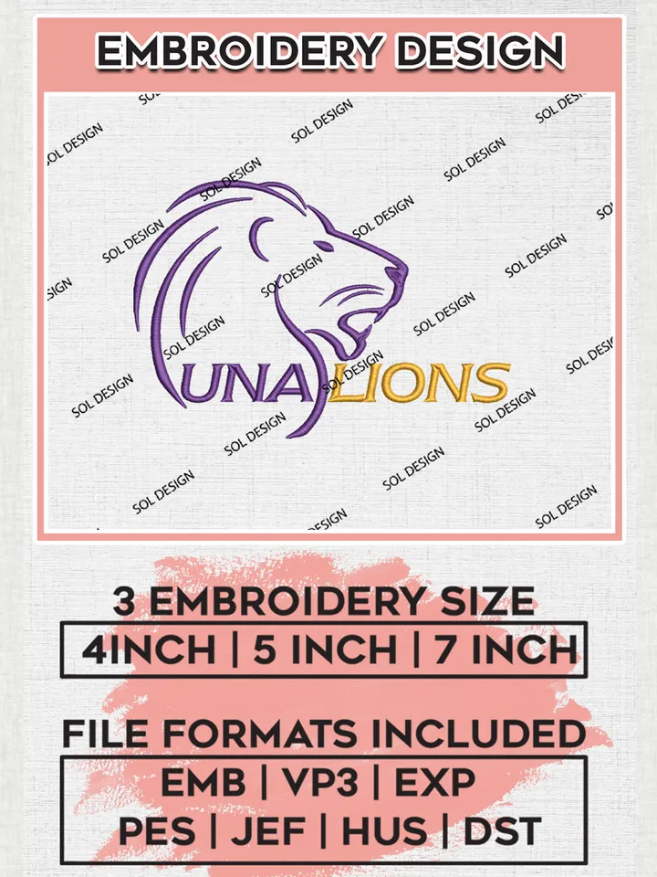 UNA Lions Football Team Logo embroidery designs, NCAA North Alabama Lions Logo Machine embroidery files, NCAA Team Logo embroidery designs, NCAA Game Day Machine embroidery designs, Digital Download