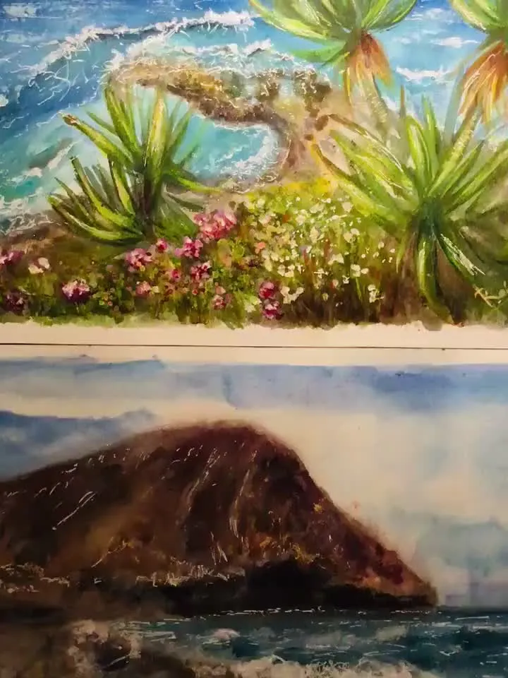 Canarian islands -Set of 2 watercolor paintings,Tenerife famous beaches original watercolor paintings,holidays,ocean,rocks,palms,waves