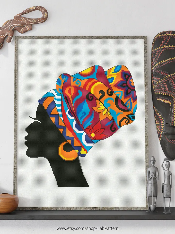 African Women silhoutte Cross stitch pattern | Embroidery Pattern | Instant Download | Embroidery Designs