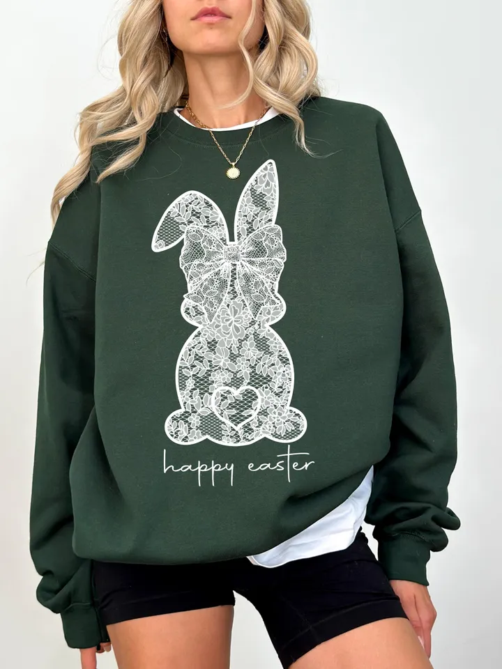 White Lace Bunny Coquette Bow PNG, Easter png, Lace Bow Bunny Png, Happy Easter Png, Spring png, Lace Easter Coquette Png, Faux Embroidery